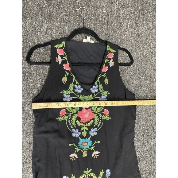 Umgee Small Boho Dress Heavy Floral Embroidered Lined Pockets Black Sleeveless - Picture 7 of 8